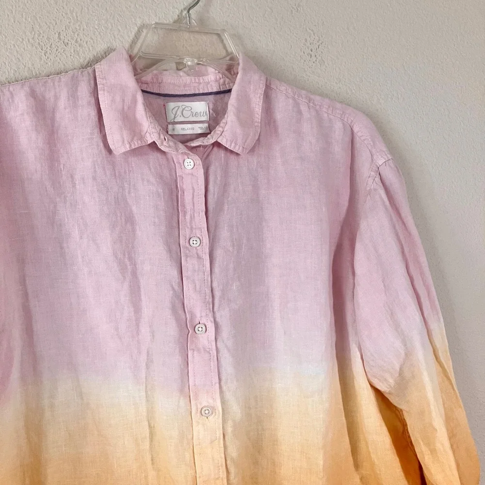 J CREW Baird McNutt Irish Linen Button Up Shirt 18 Ombre Dip Dye Preppy Resort